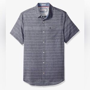 Penguin Munsingwear Denim Blue White Stripe Button Down Shirt Slim Fit Chambray